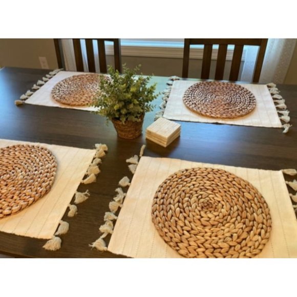 (Sizes: 12"-13"-14") Woven Placemat 13'' (Set of 10) Brown Round Rattan Placemat - Picture 2 of 2